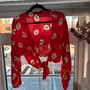 Bershka Red and White Floral Top